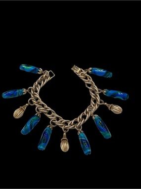 Rare Vintage Napier Swirled Art Glass Charm Bracelet
